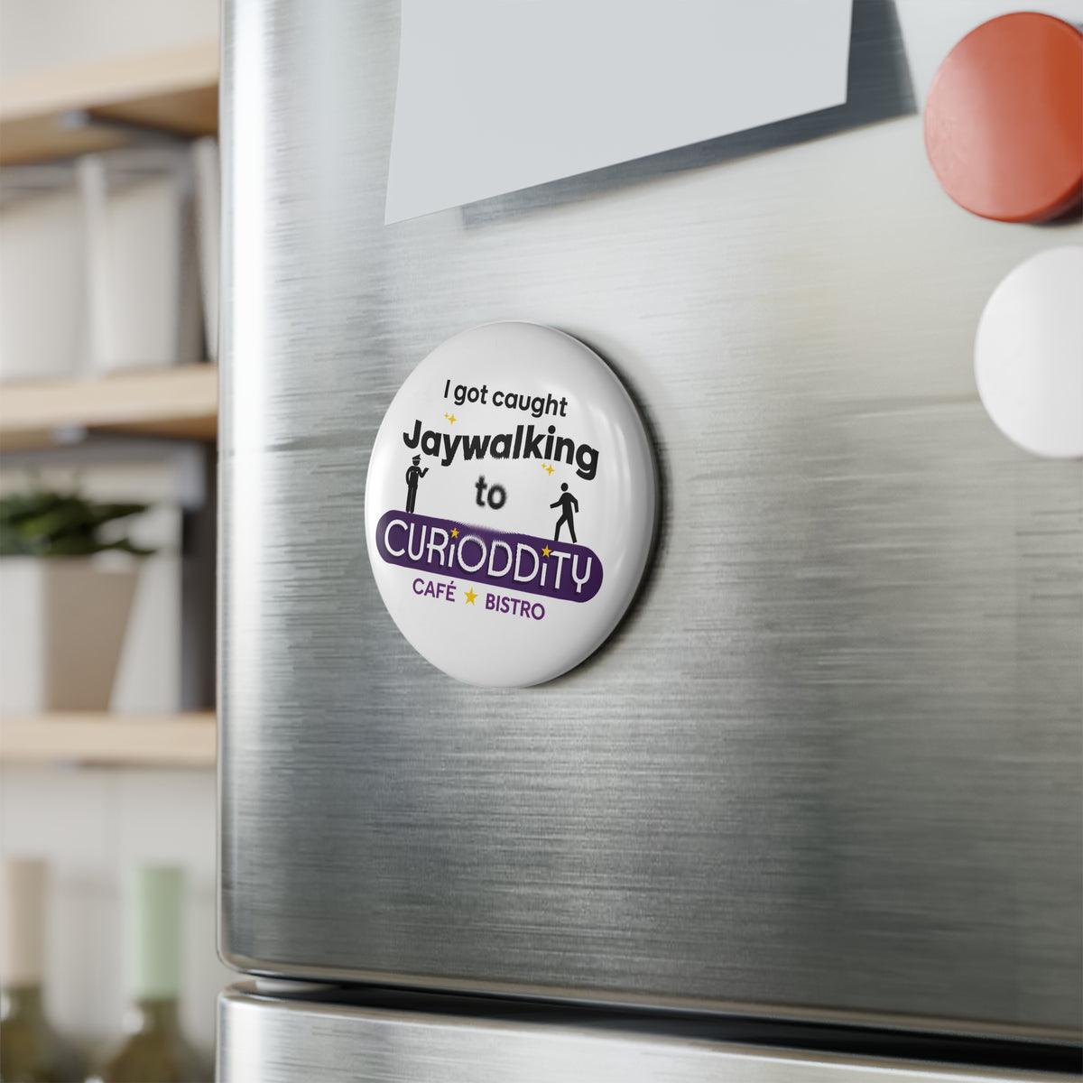 CURiODDiTY Button Magnet, Round "Jaywalking" (1 & 10 pcs)