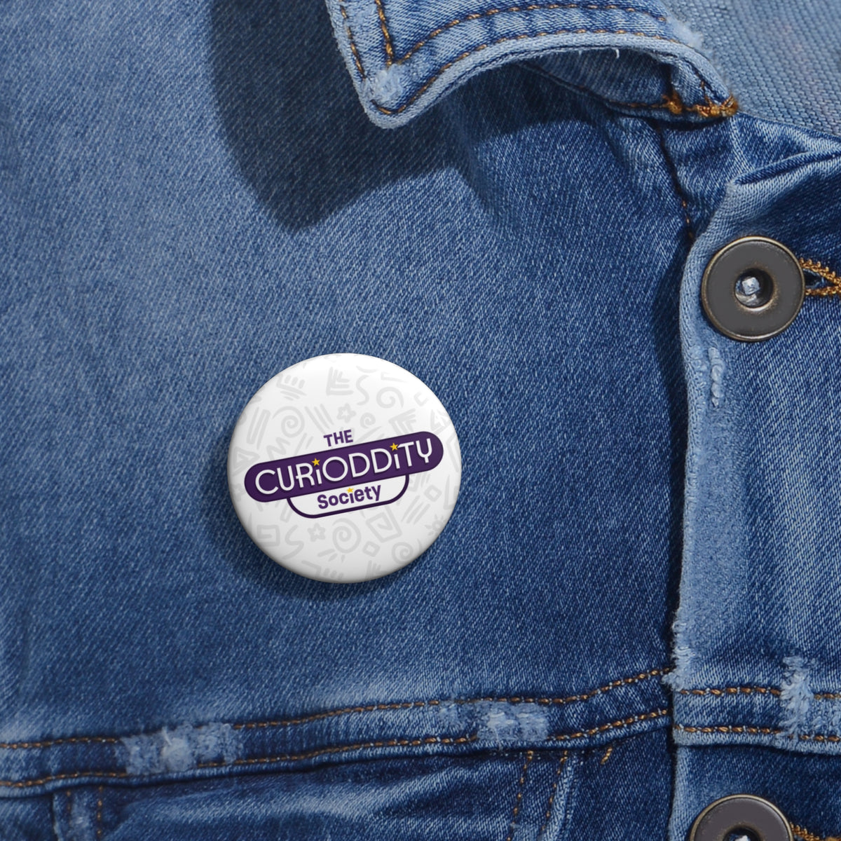 CURiODDiTY Pin Buttons White "CURiODDiTY Society"